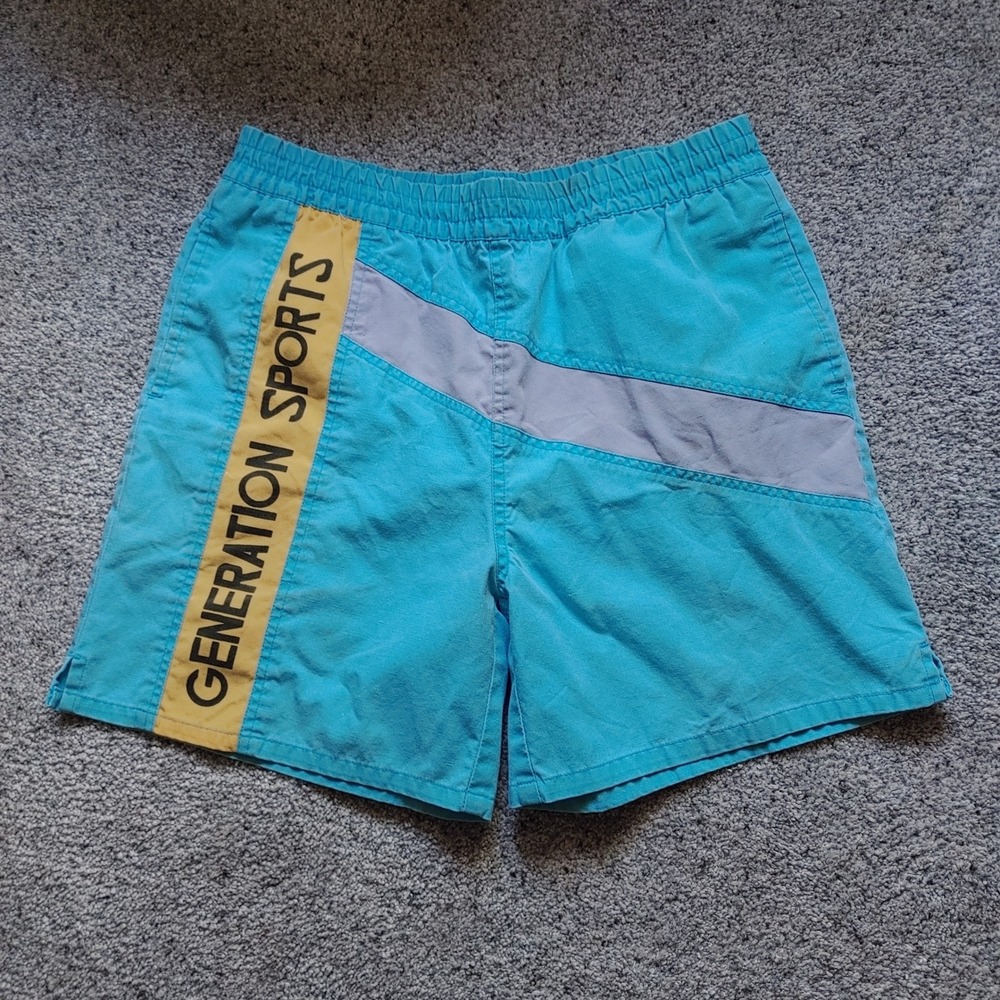 Vintage Generation One Sports Shorts Boys L 14-16 Turquoise Blue Colorblock